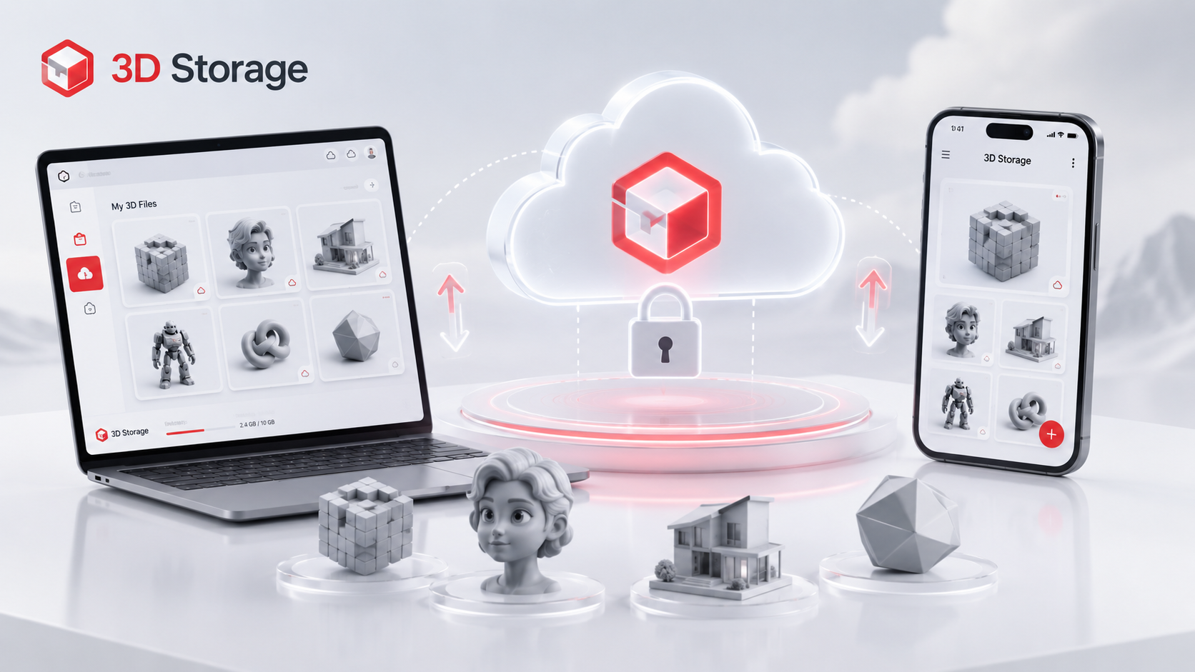 3D Storage cloud storage illustration
